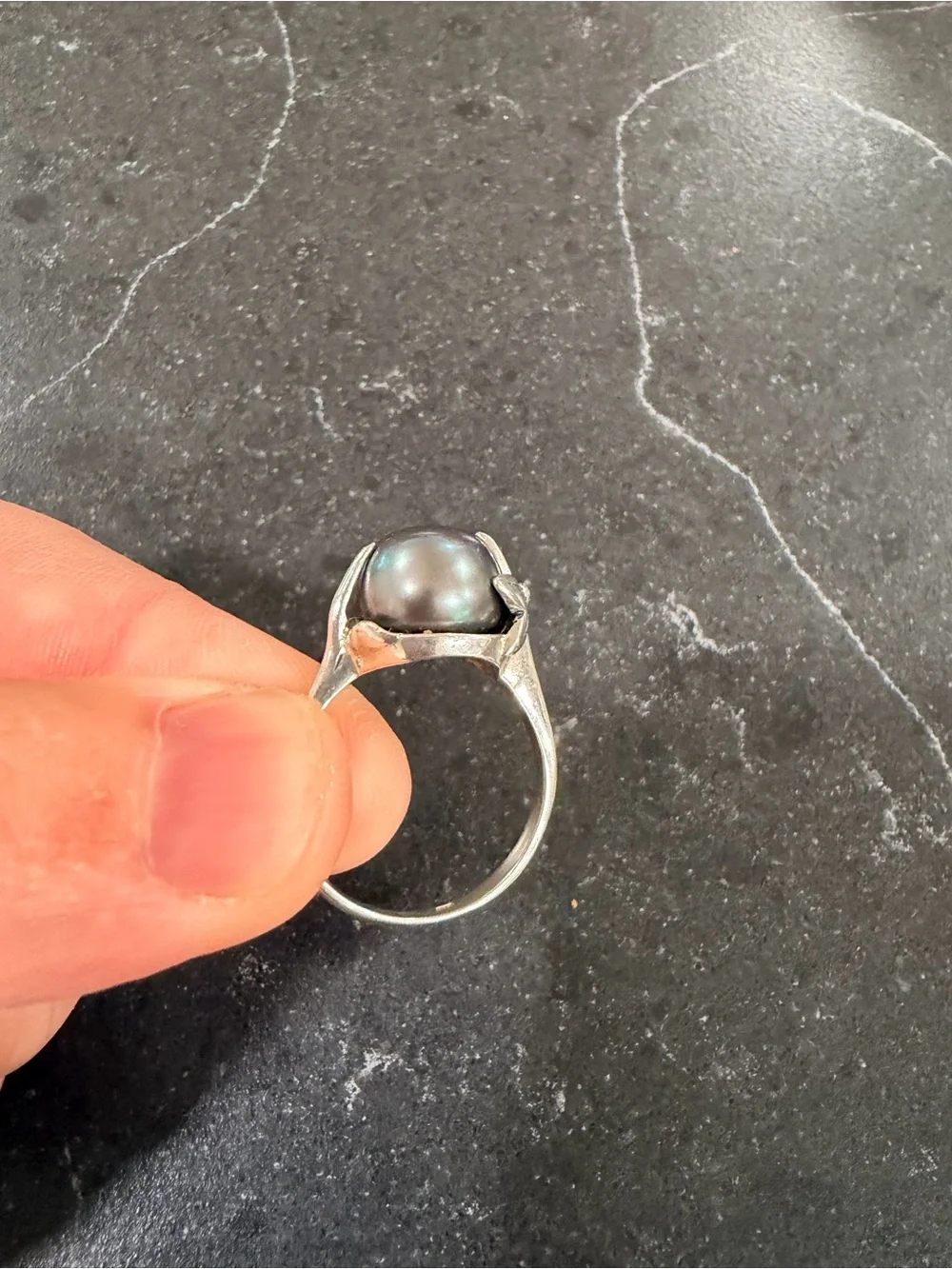Sterling Silver Pearl Ring  with silver floral accent- Women Jewelry